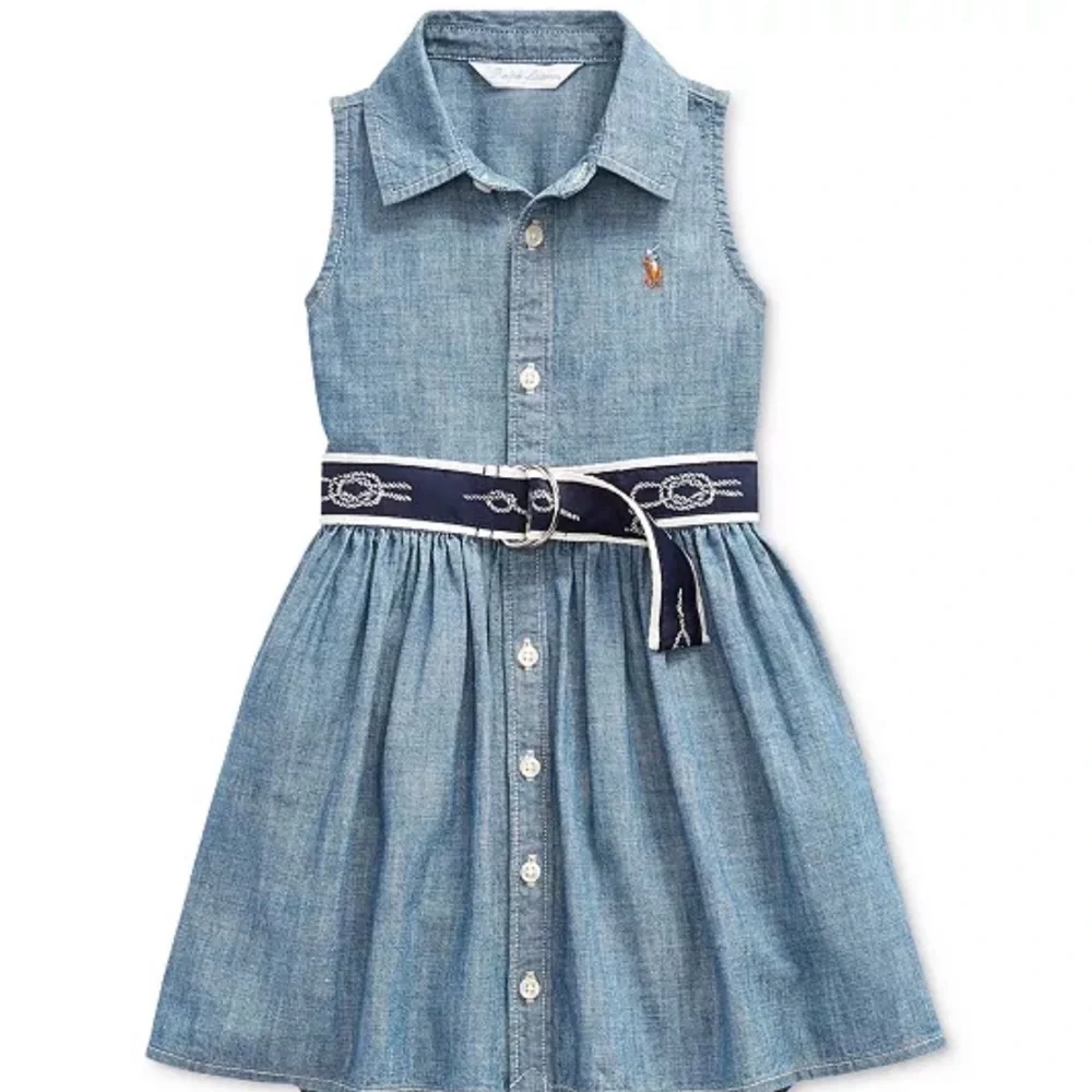 Ralph Lauren Girls Belted Denim Dress nautical